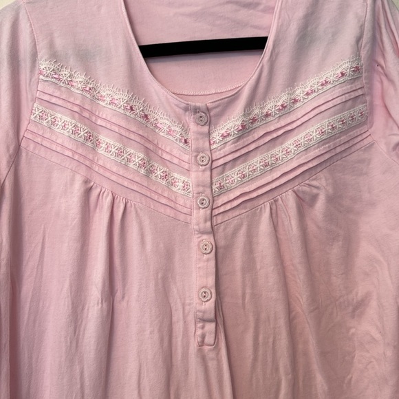 Vintage Keyocean Pink Cotton Lace Long Nightie Dress Size Medium - Picture 2 of 6